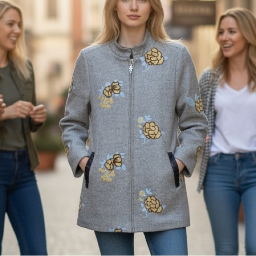 Whimsy Floral Embroidered Bohemian Coat by Monte Milano - Size Small